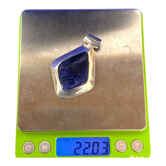 Sterling Sodalite Pendant 950 Peru Southwest Diamond Shape Large Statement - Picture 5 of 5